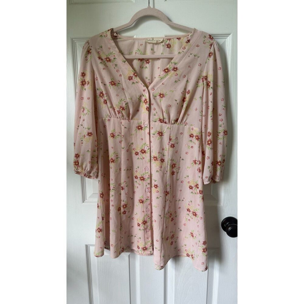 Light Pink Floral V Neck Dress